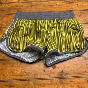 Under Armour Heatgear Running Shorts Women's Medium Green Yellow Stripe Athletic